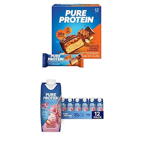 Chocolate Peanut Caramel Protein Bars 12 Count + Strawberry Protein Shake 12 Pack W649165