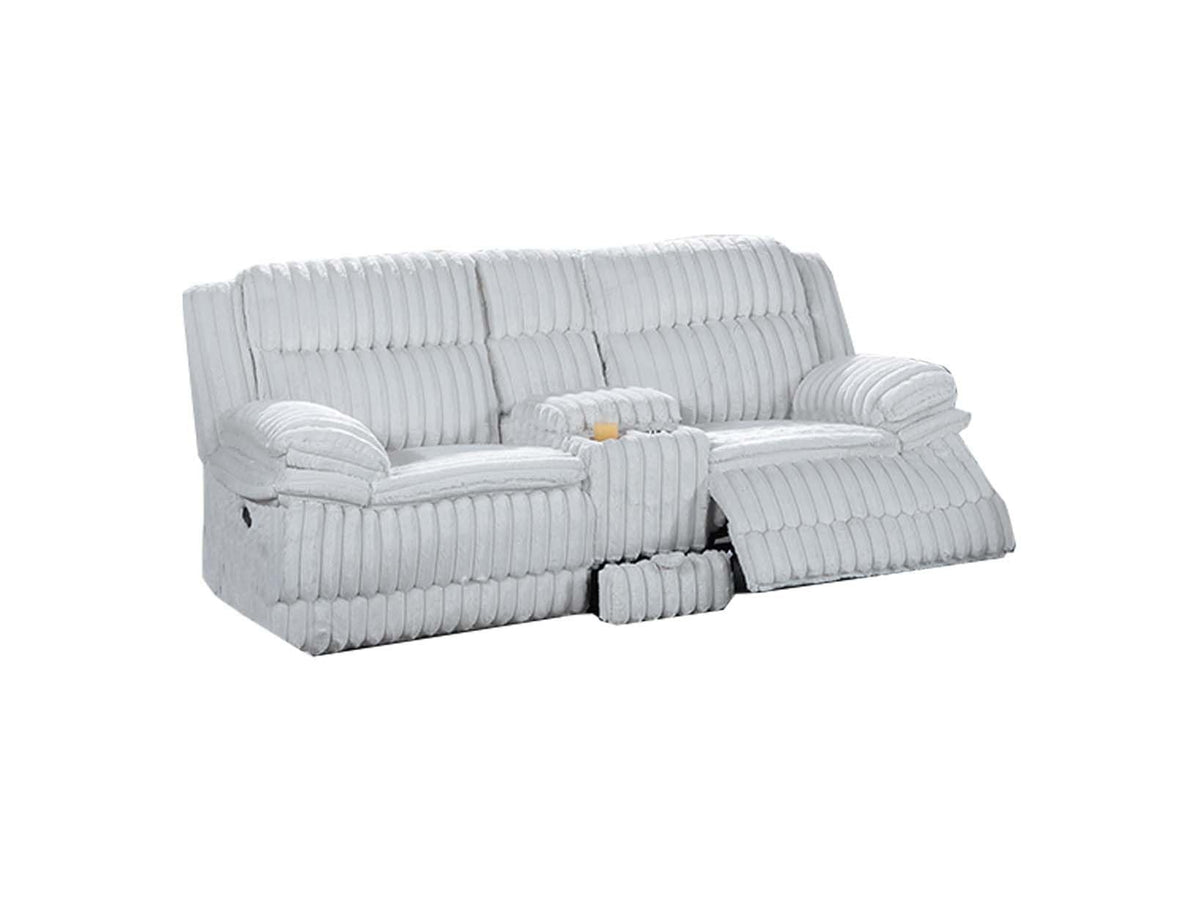 Light Gray Corduroy Reclining Loveseat with Console Drawer I62982