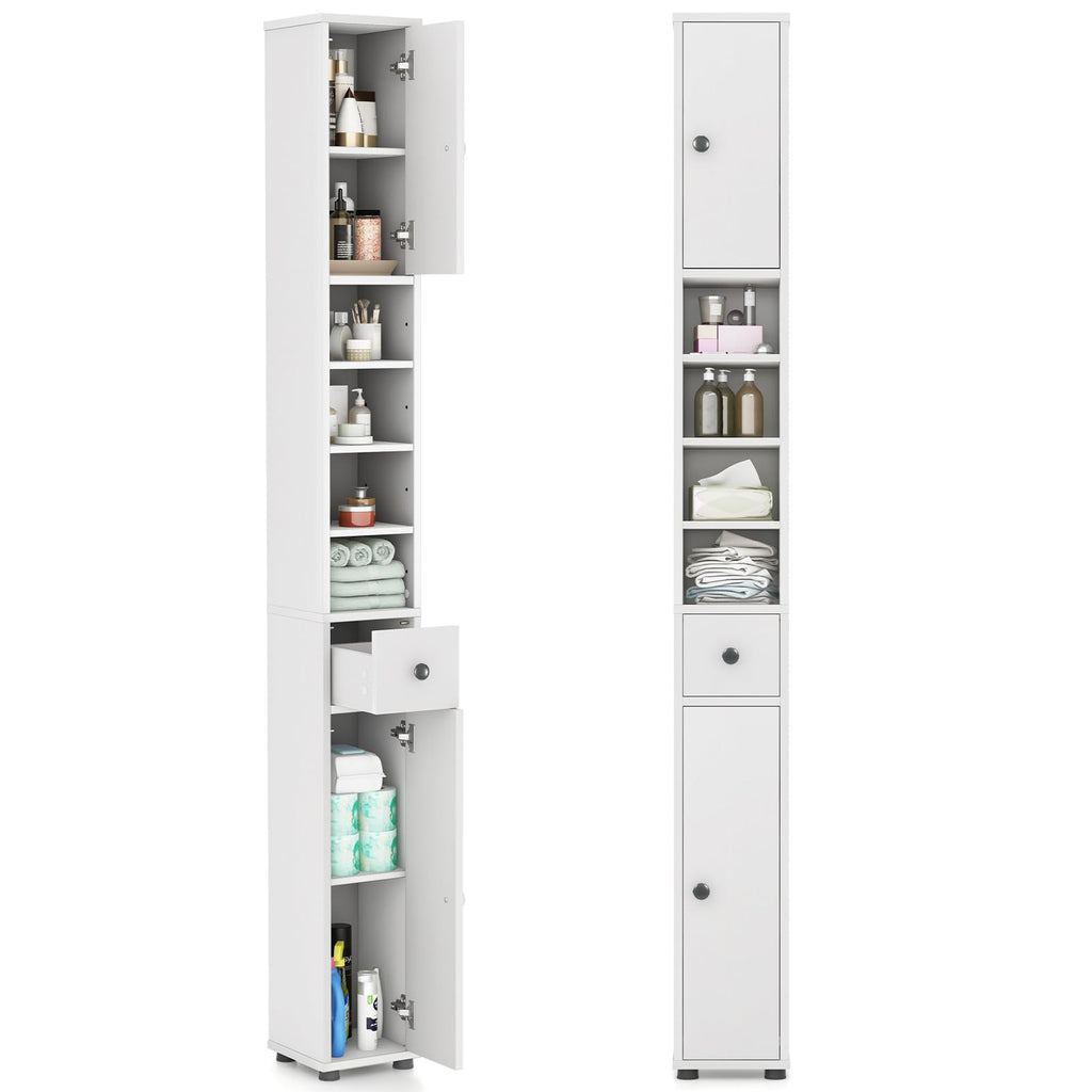 White Tall Slim Bathroom Storage Cabinet with 2 Doors 1 Drawer O533