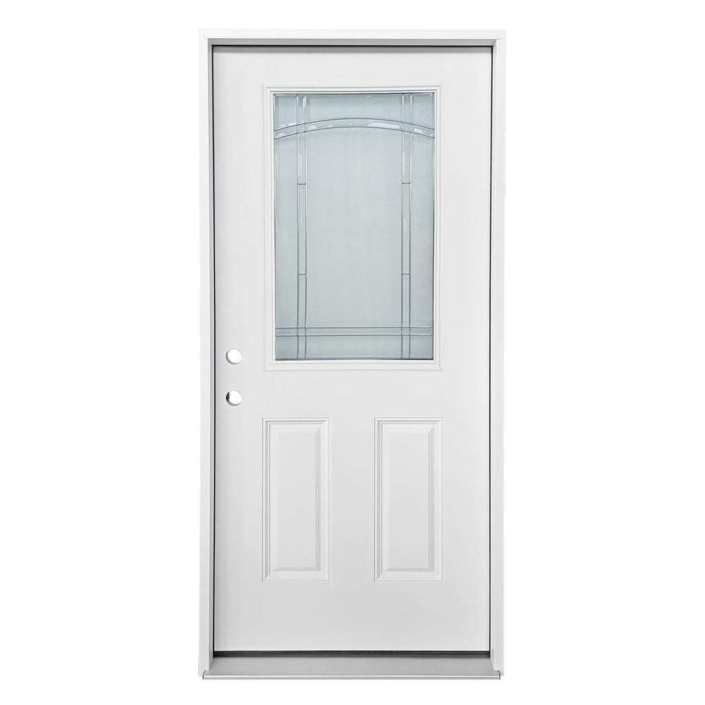 White Fiberglass Prehung 36" x 80" Entry Door H7793