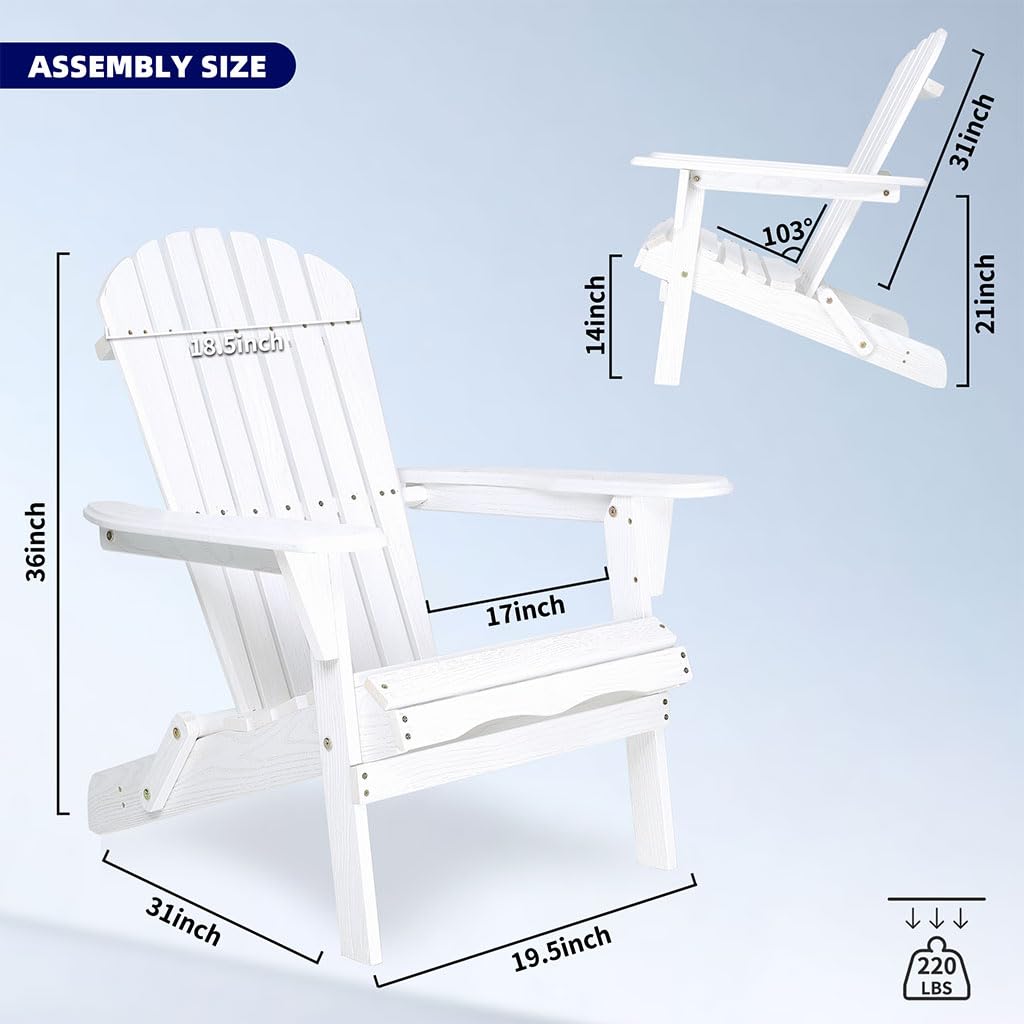 White Oversized Folding Adirondack Chair Set of 2 B248199