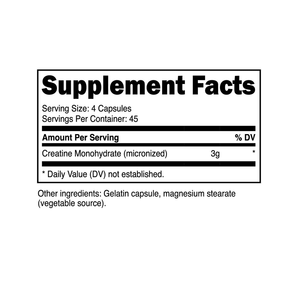 Creatine Monohydrate Capsules 3,000mg 180 Capsules Gluten-Free J7634