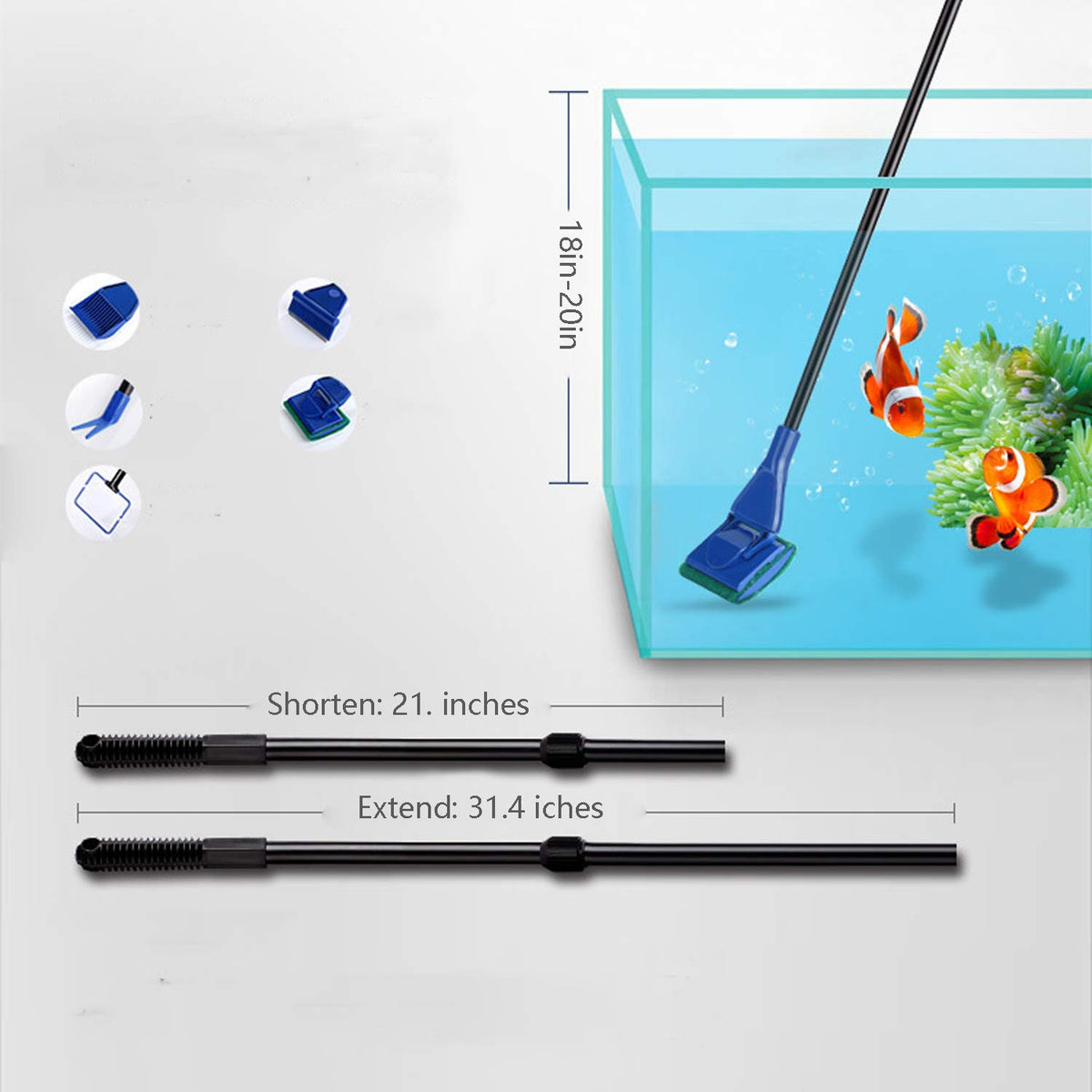 5 In 1 Aquarium Cleaning Tools Kit with Adjustable Length Rod O505