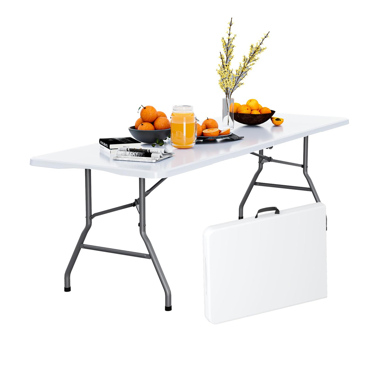 6FT White Folding Picnic Table with Carrying Handle Z232