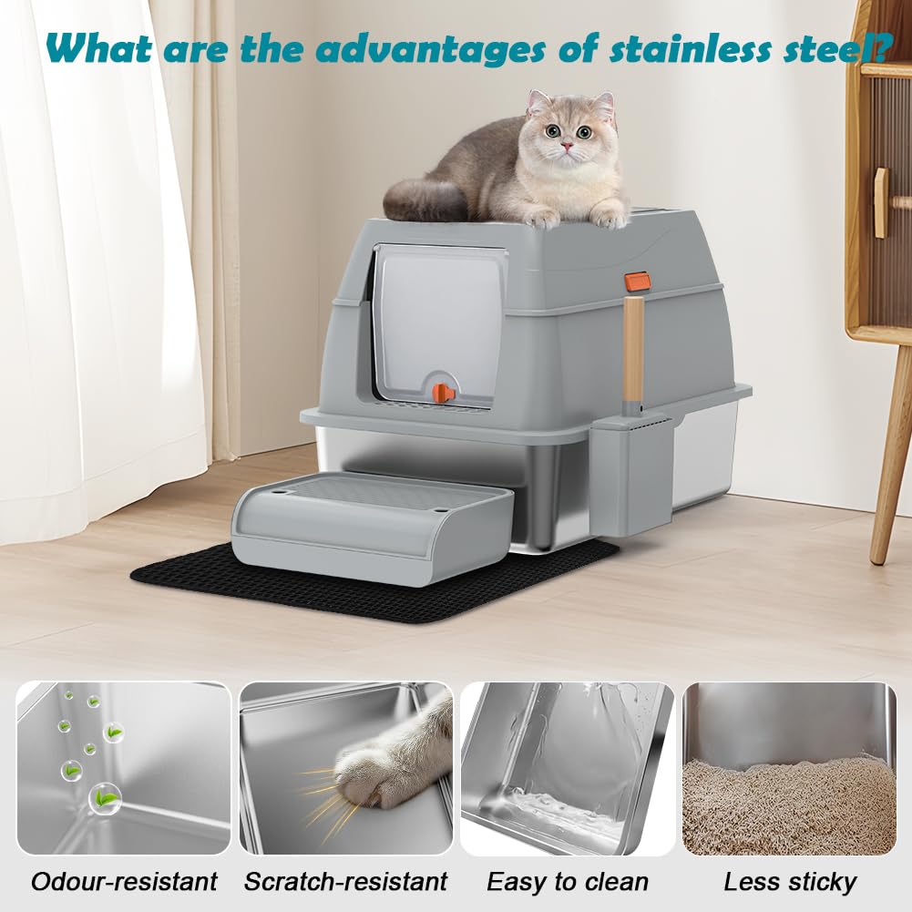 XL Stainless Steel Litter Box with Lid J356