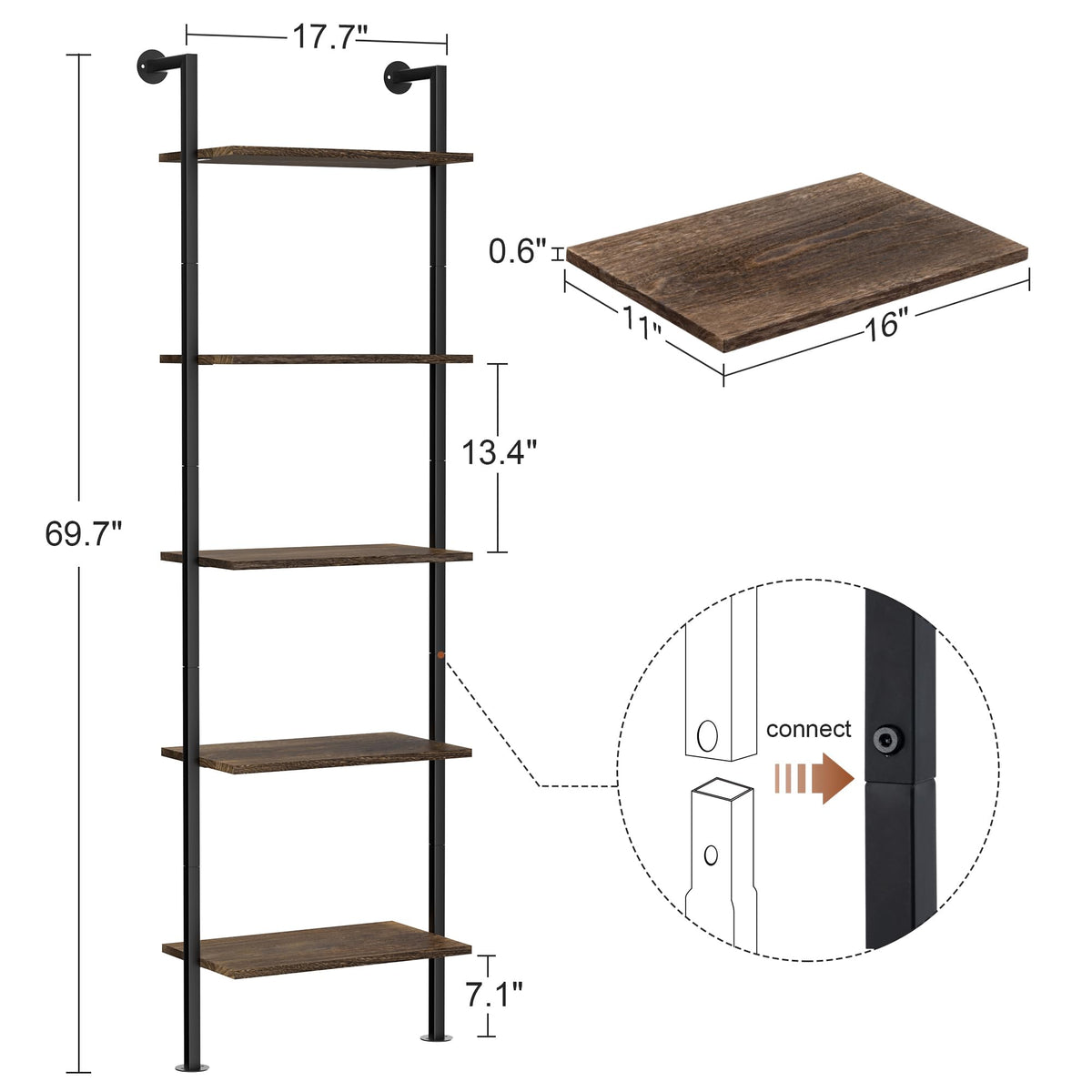 5-Tier Solid Wood Ladder Bookshelf G8277