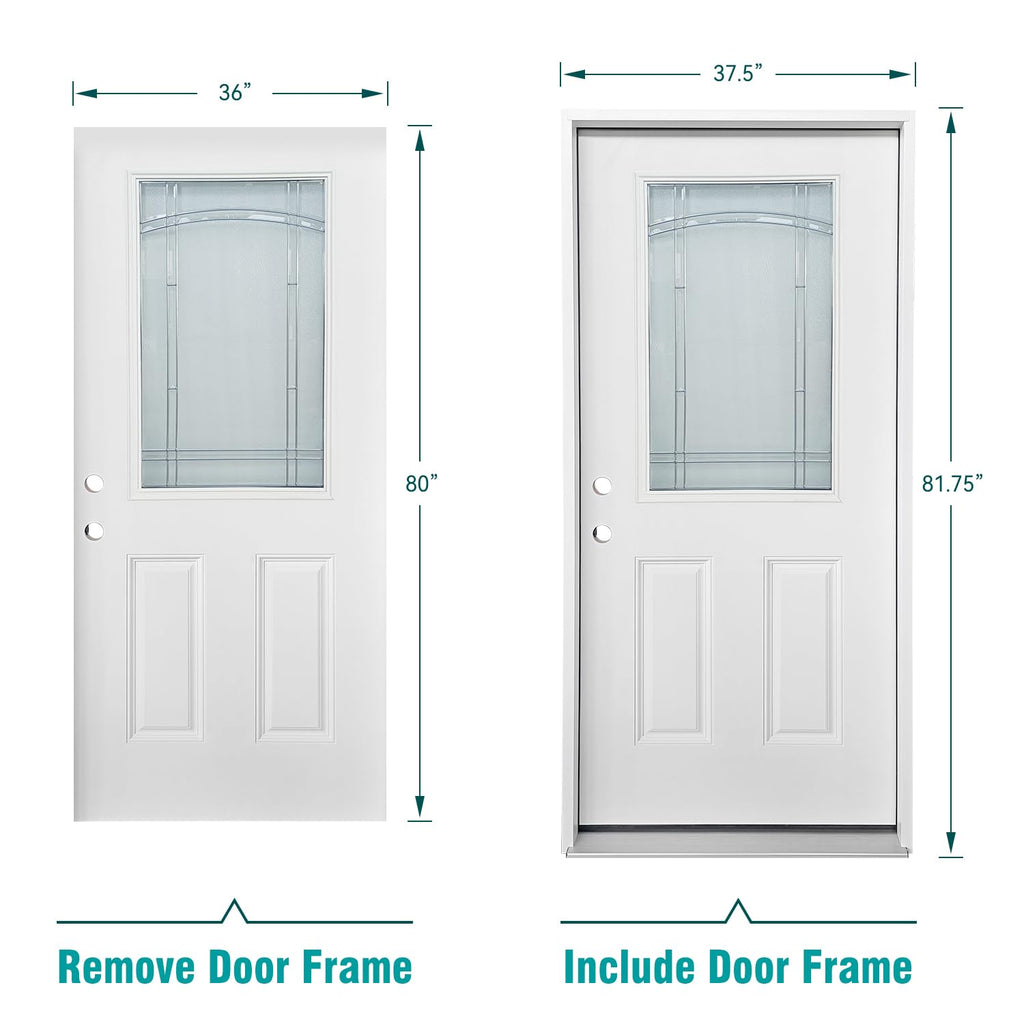 White Fiberglass Prehung 36" x 80" Entry Door H7793