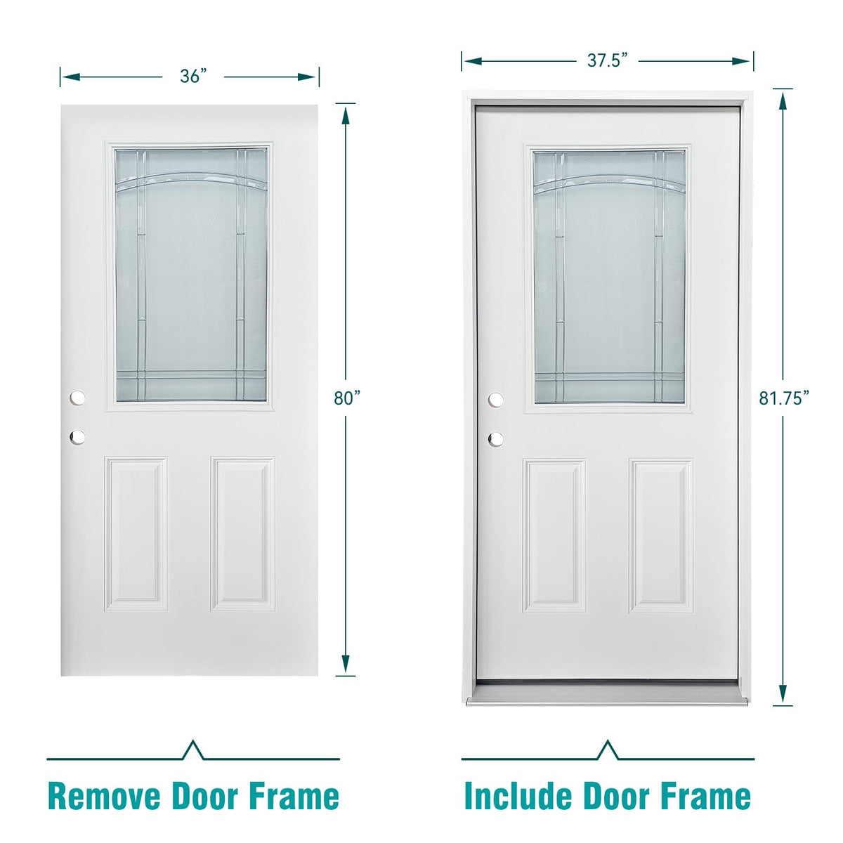 White Fiberglass Prehung 36" x 80" Entry Door H7793