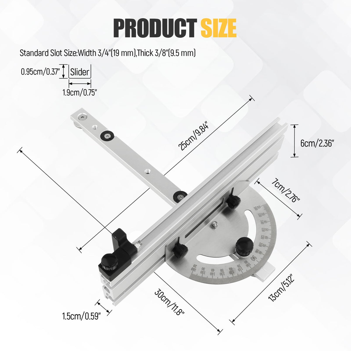 Table Saw Miter Gauge System with Miter Fence, 120° Angle Stops Adjustable, 250mm O765