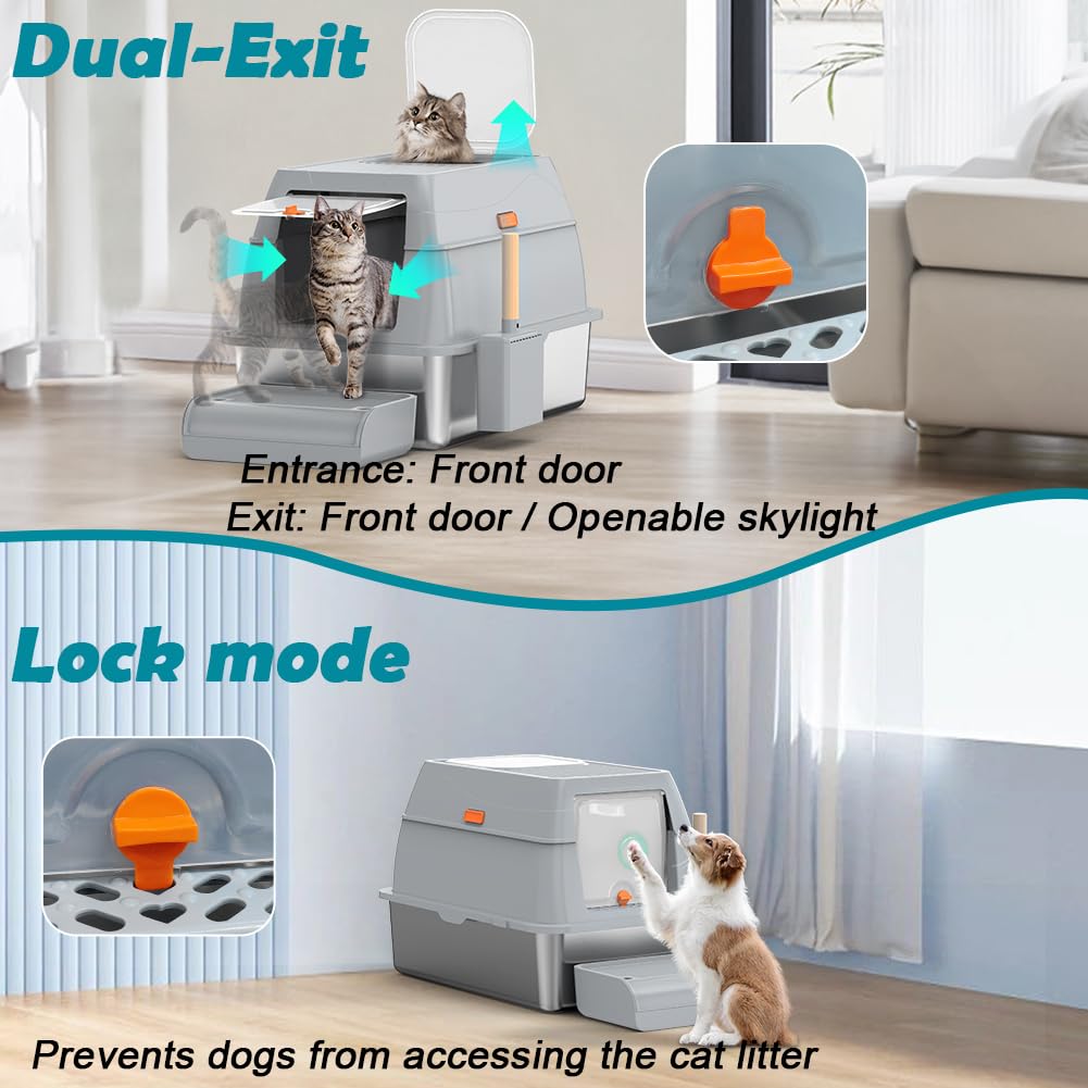 XL Stainless Steel Litter Box with Lid J356
