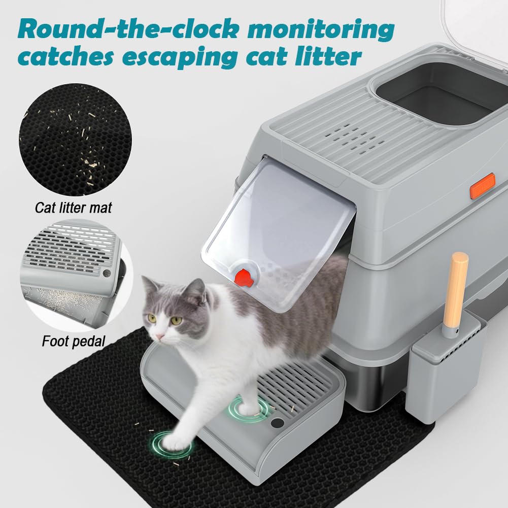 XL Stainless Steel Litter Box with Lid J356