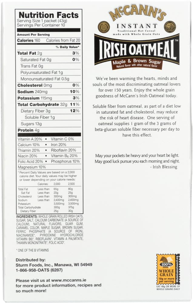 Instant Irish Oatmeal Maple Brown Sugar 10 ct 3 pk Y175554