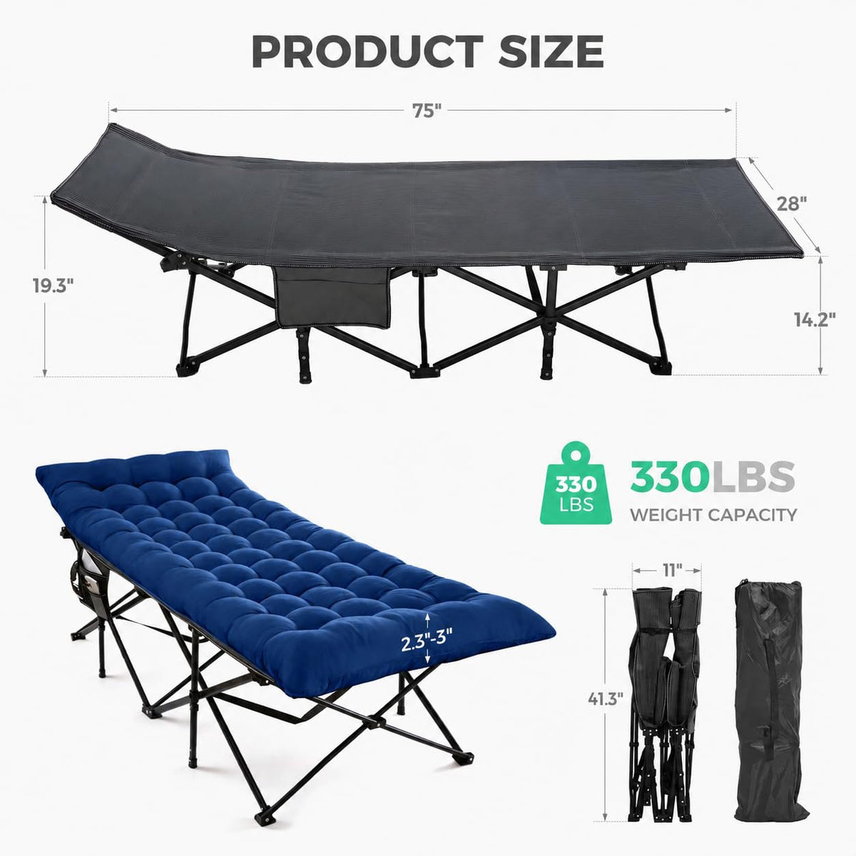 Folding Camping Cot with Mattress Y8857