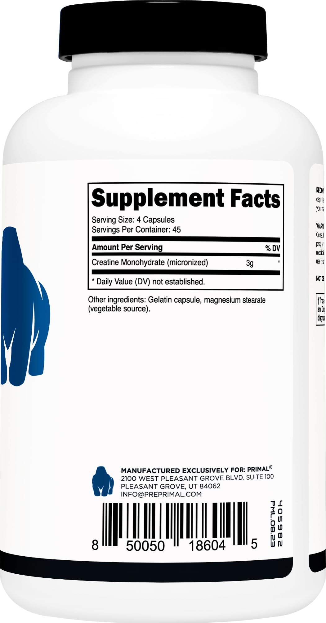 Creatine Monohydrate Capsules 3,000mg 180 Capsules Gluten-Free J7634