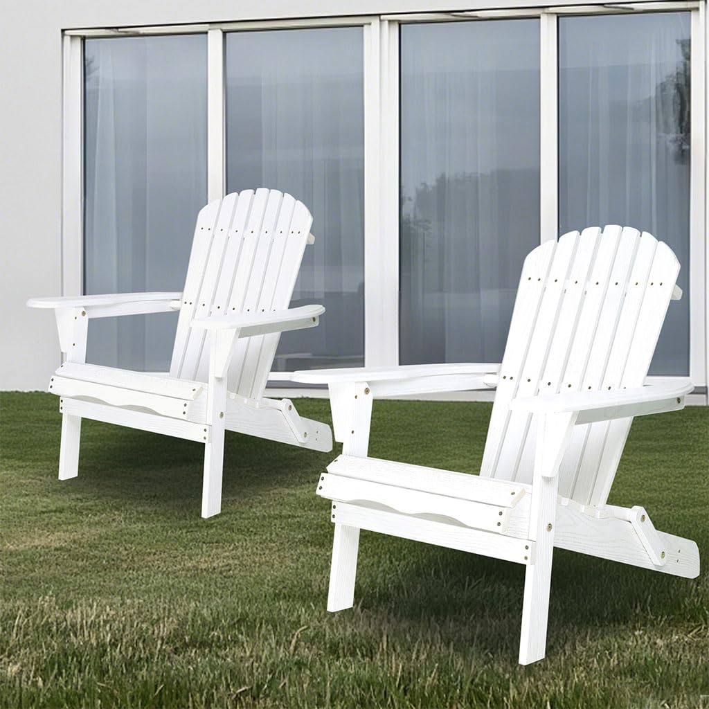 White Oversized Folding Adirondack Chair Set of 2 B248199