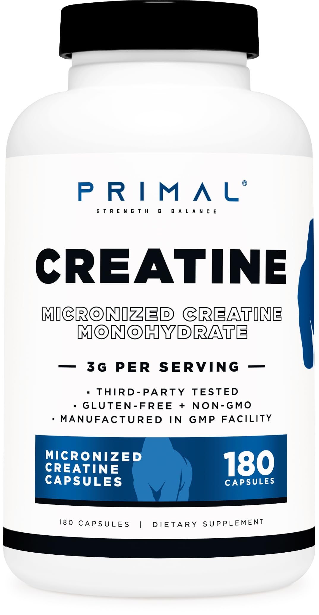 Creatine Monohydrate Capsules 3,000mg 180 Capsules Gluten-Free J7634