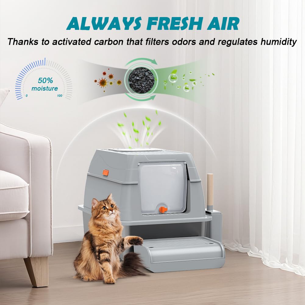 XL Stainless Steel Litter Box with Lid J356