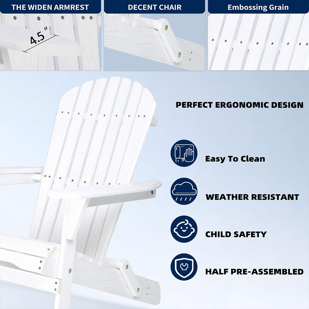 White Oversized Folding Adirondack Chair Set of 2 B248199