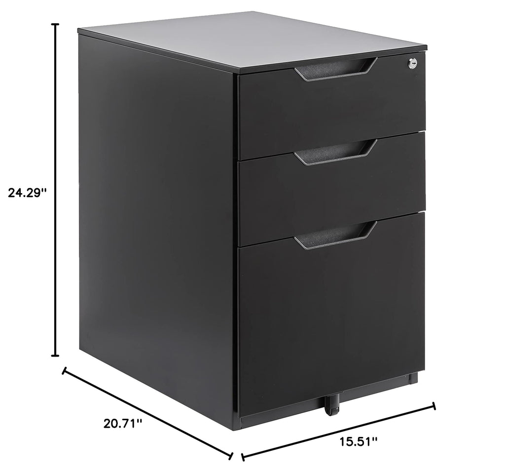 3-Drawer Black Mobile File Cabinet with Lock P9840