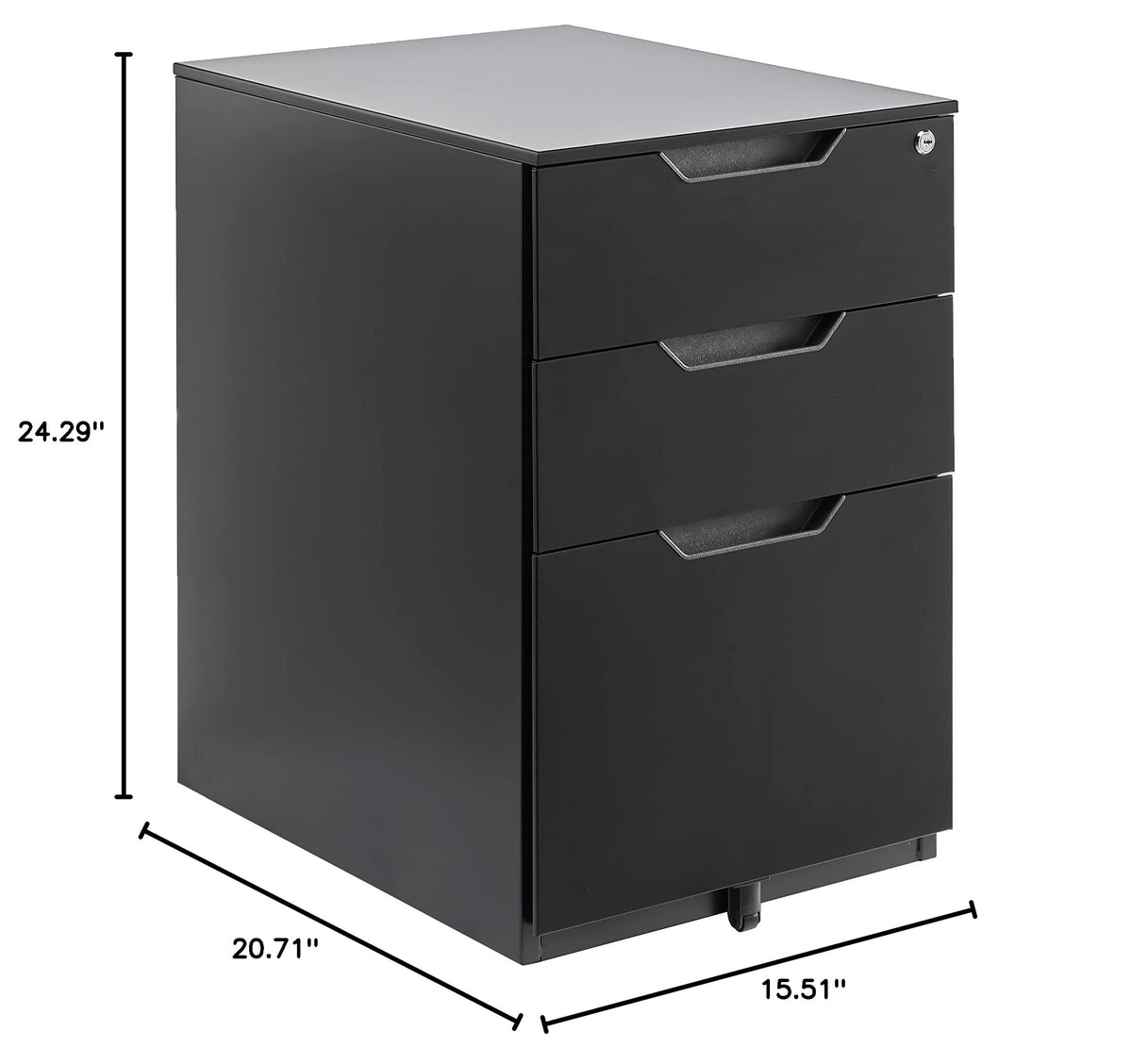 3-Drawer Black Mobile File Cabinet with Lock P9840