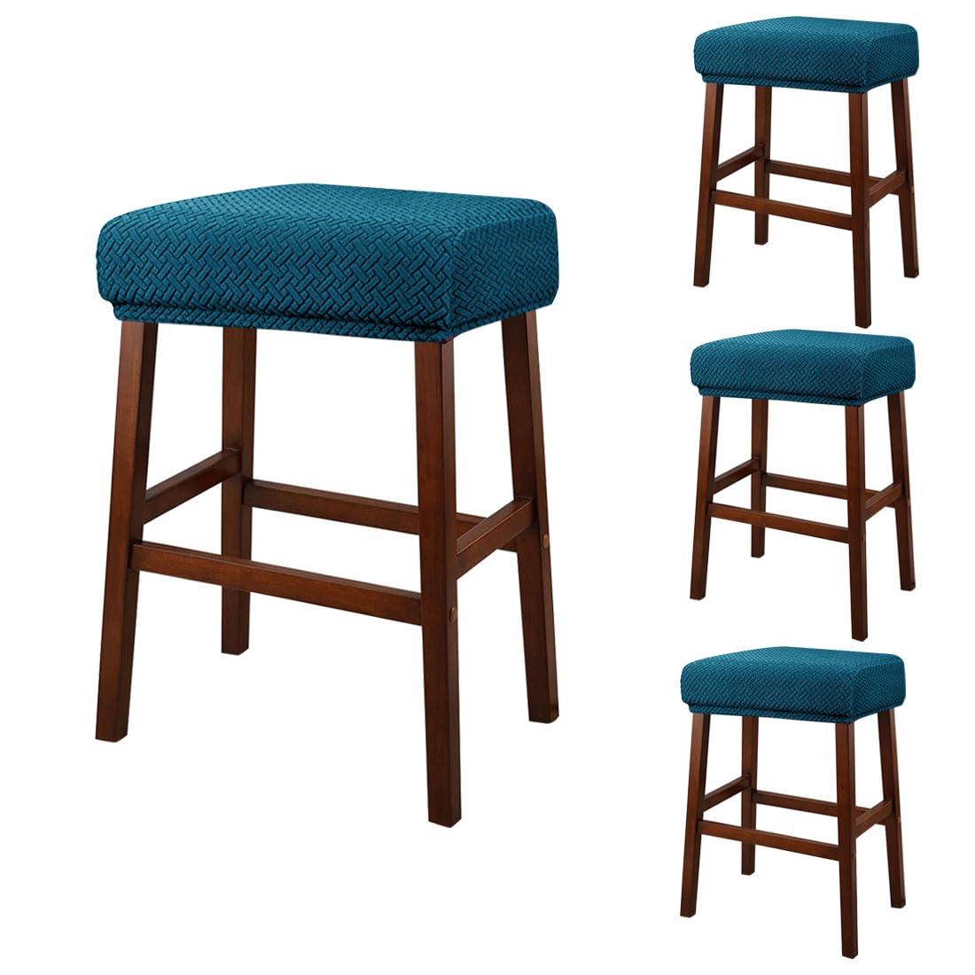Set of 4 Deep Teal Jacquard Stretch Stool Covers C5239