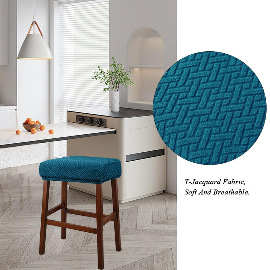 Set of 4 Deep Teal Jacquard Stretch Stool Covers C5239