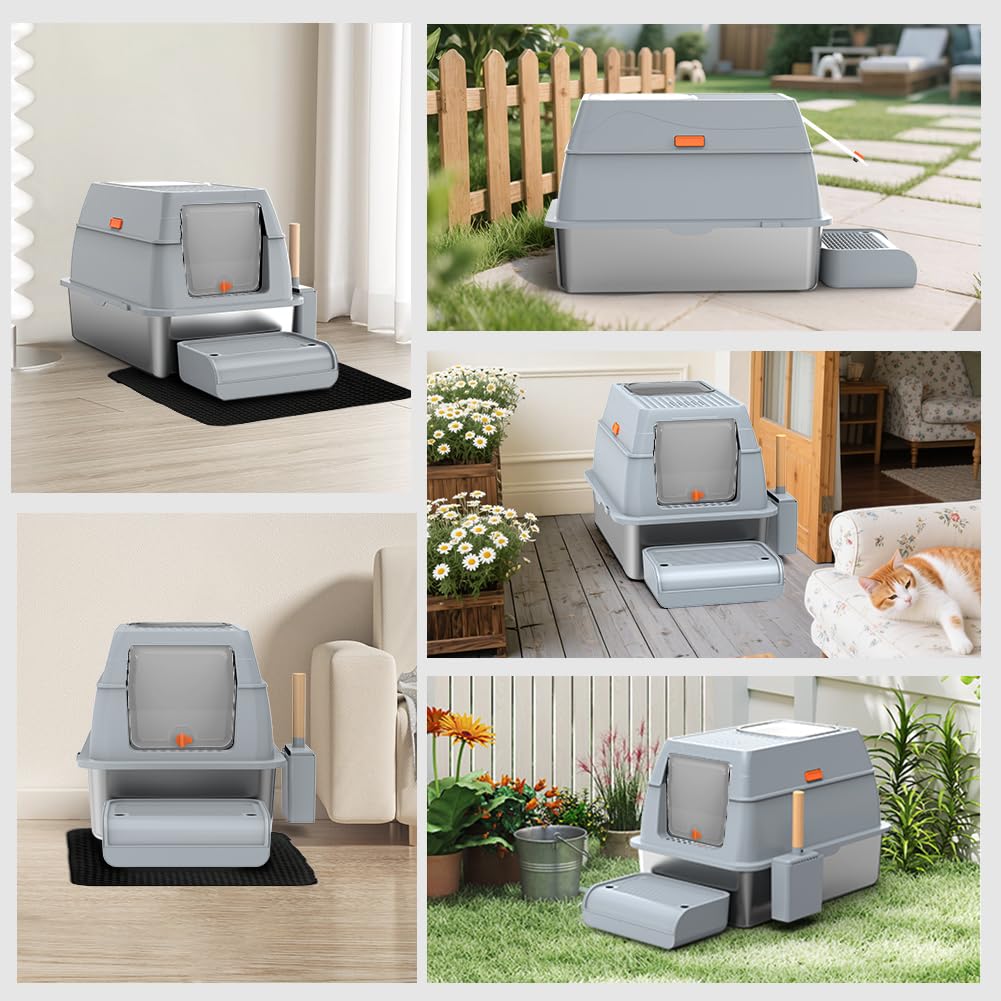 XL Stainless Steel Litter Box with Lid J356