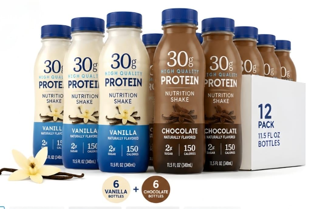 High Protein Nutrition Shake, Vanilla & Chocolate Flavor 30g, 12 Pack, 11.5 fl oz Bottles C58375