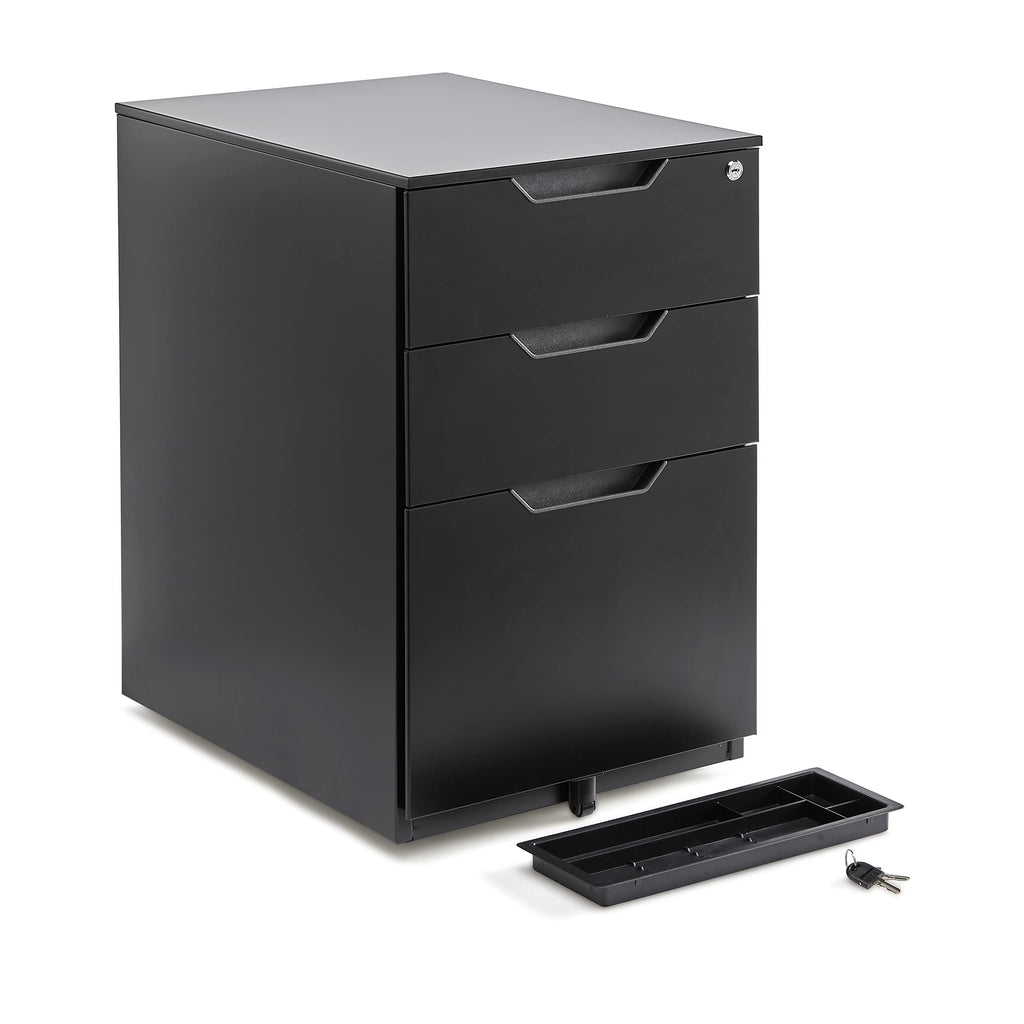 3-Drawer Black Mobile File Cabinet with Lock P9840