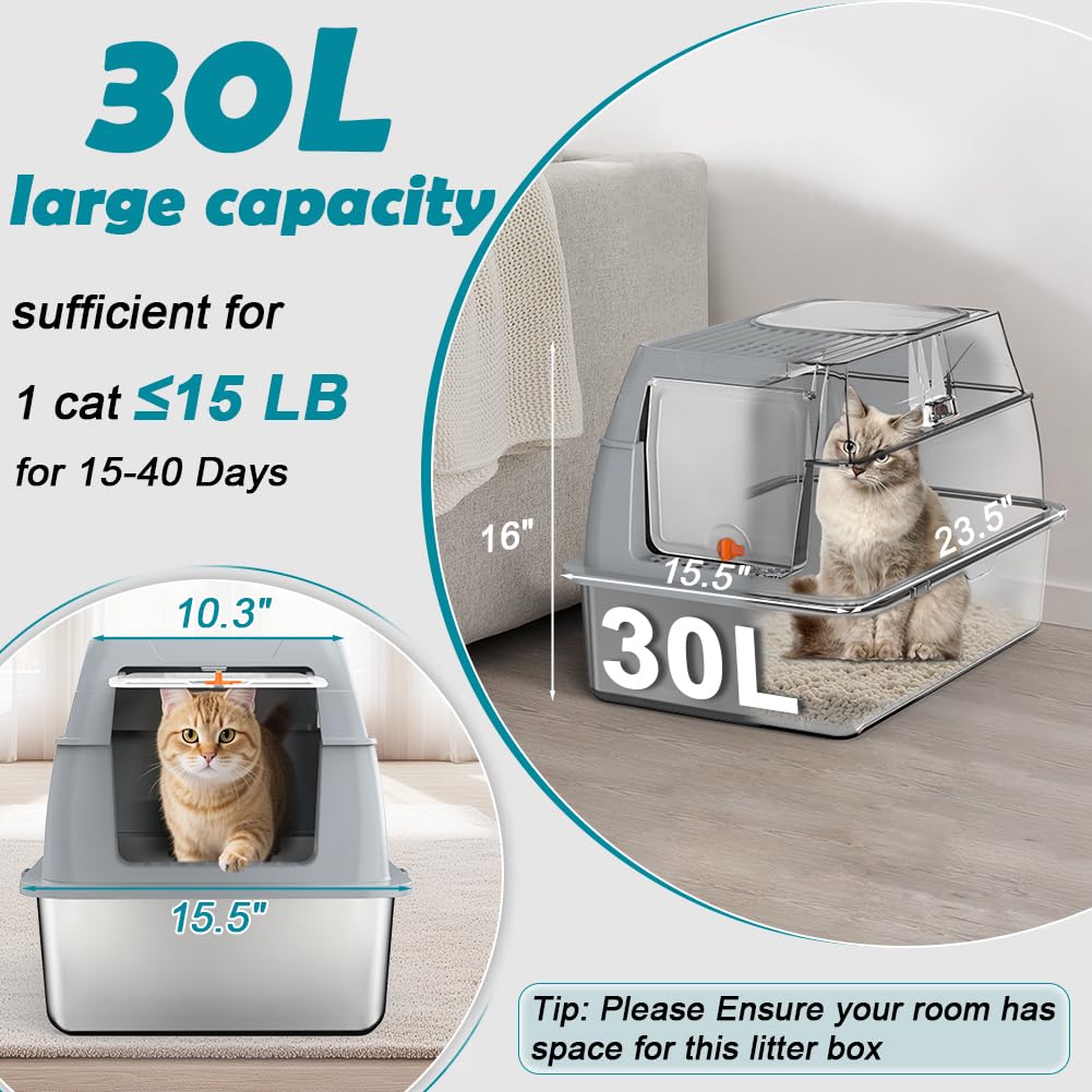 XL Stainless Steel Litter Box with Lid J356