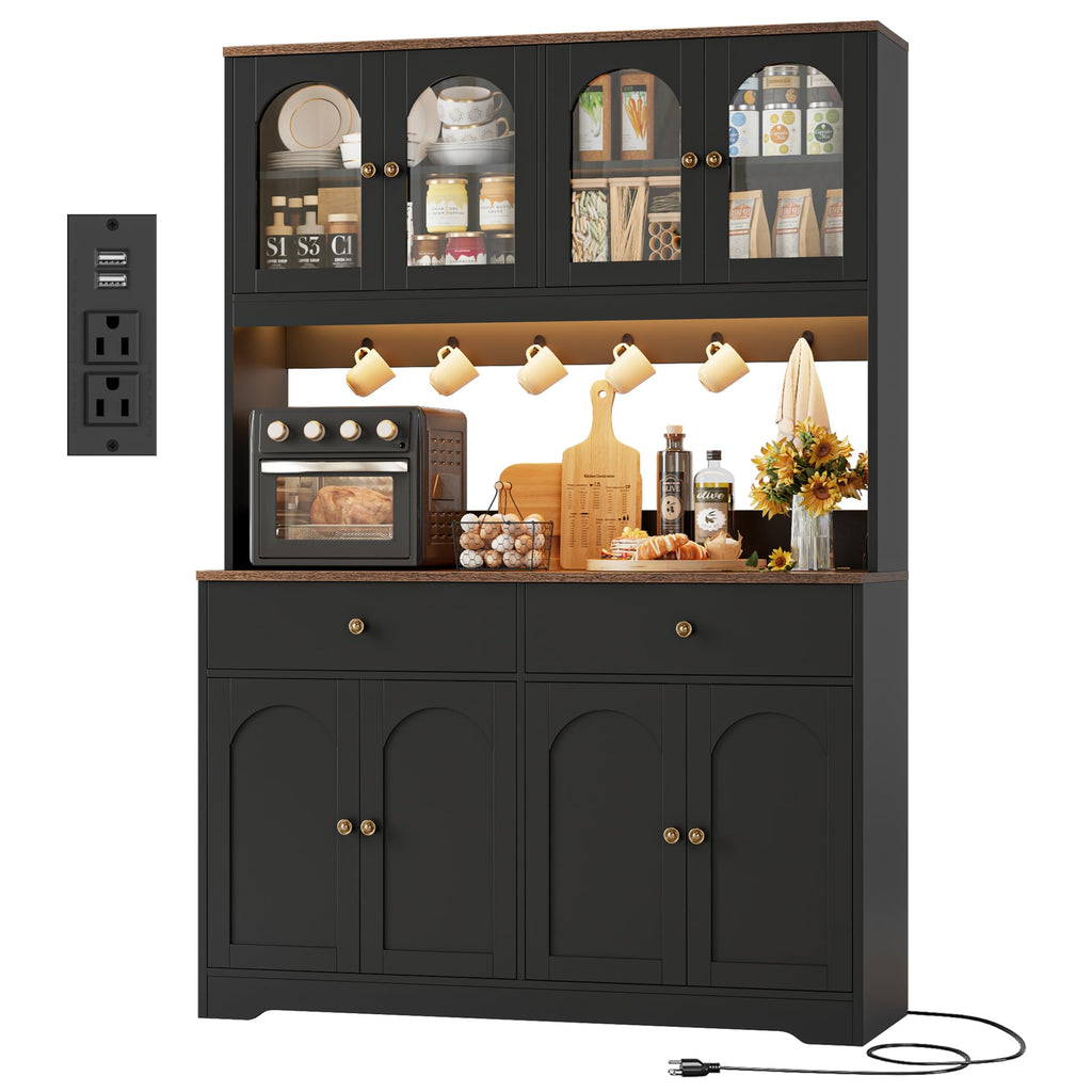 71" Black Kitchen Pantry Cabinet with Power Outlet U3518