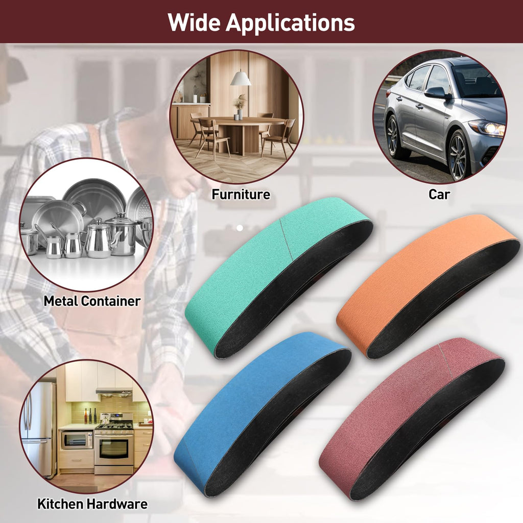 4" x 36" Assorted Grits 12 Pcs Aluminum Oxide Sanding Belts P971214