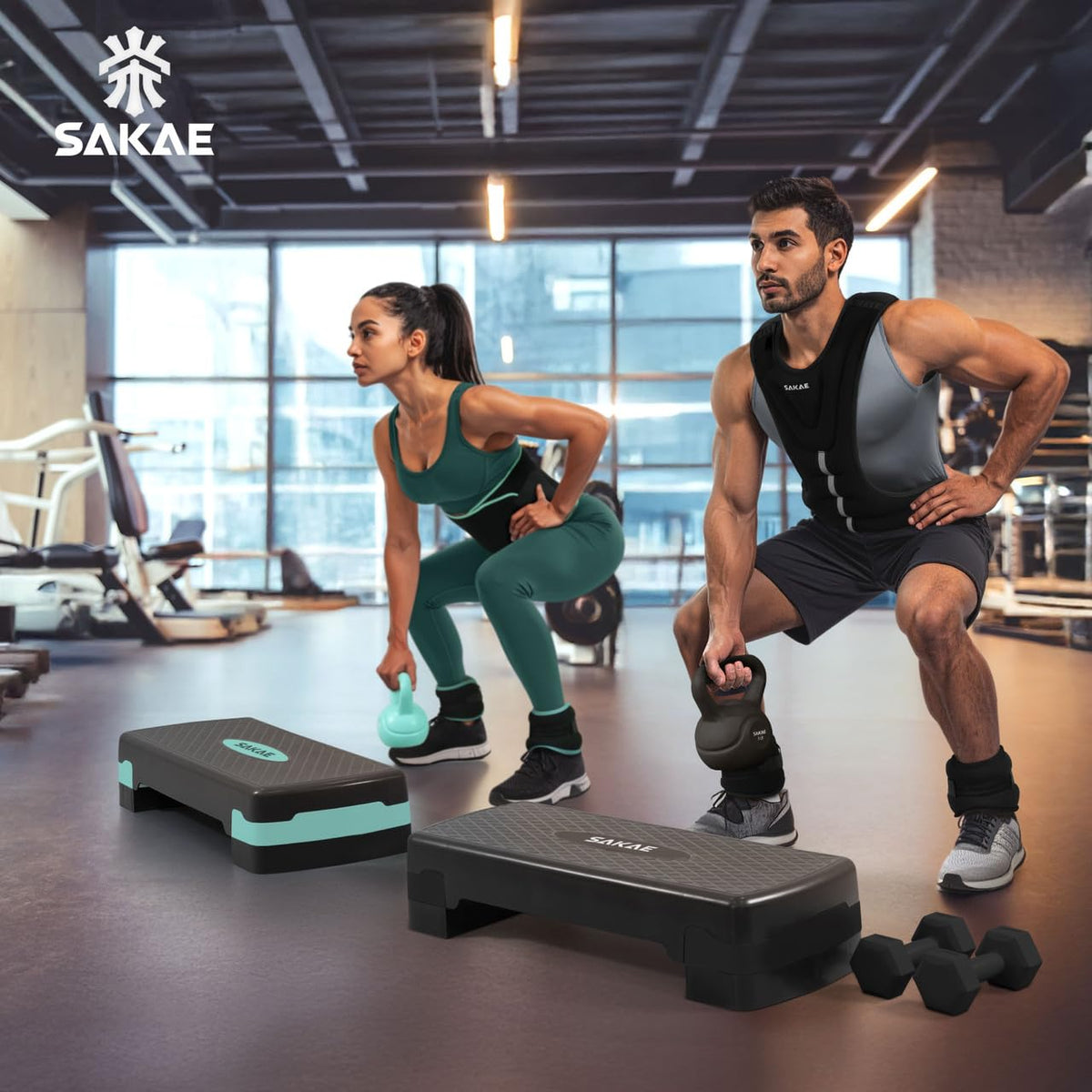 Adjustable Aerobic Stepper Kit with Dumbbells & Kettlebell & Weightlifting Belt & Measuring Tape O801425
