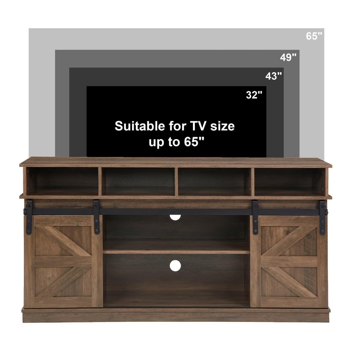 Brown TV Stand with Storage Cabinets & Sliding Barn Doors I955201