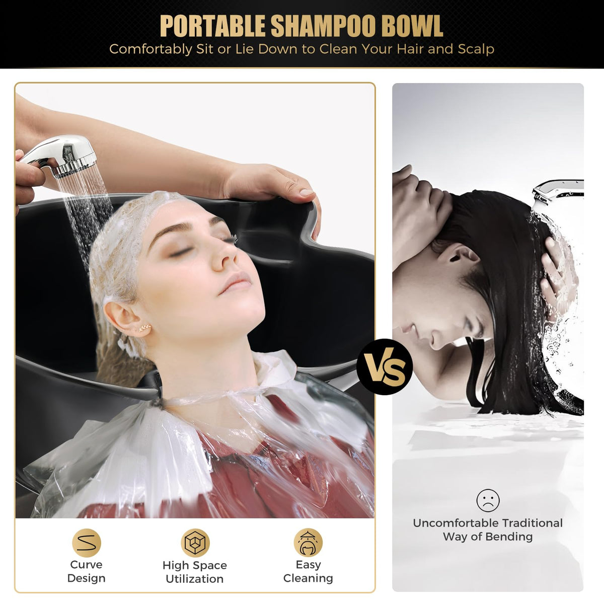Portable 20L Hair Washing Shampoo Bowl Basin Black Z1866