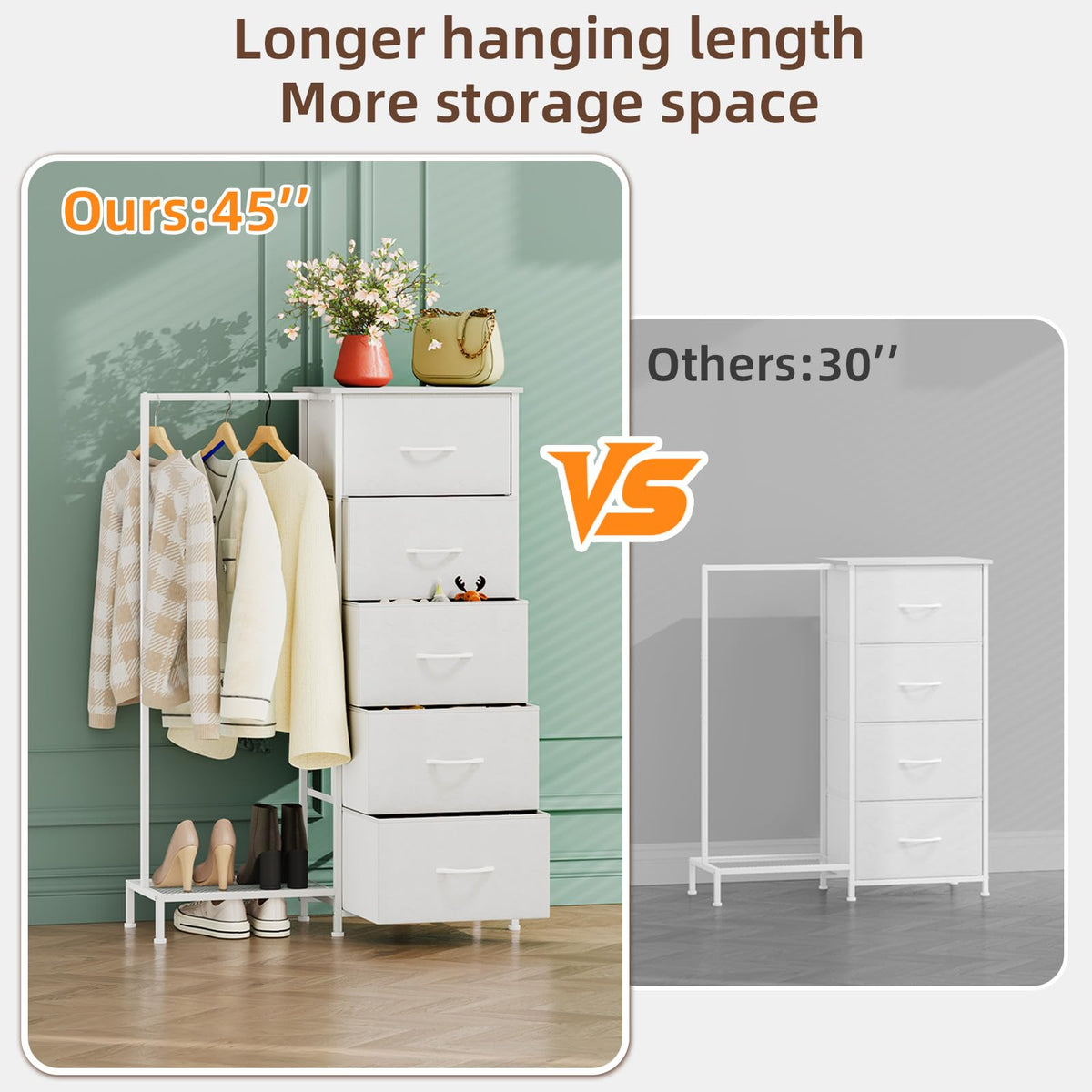 Dresser with Hanging Rack, 5 Drawers F4301