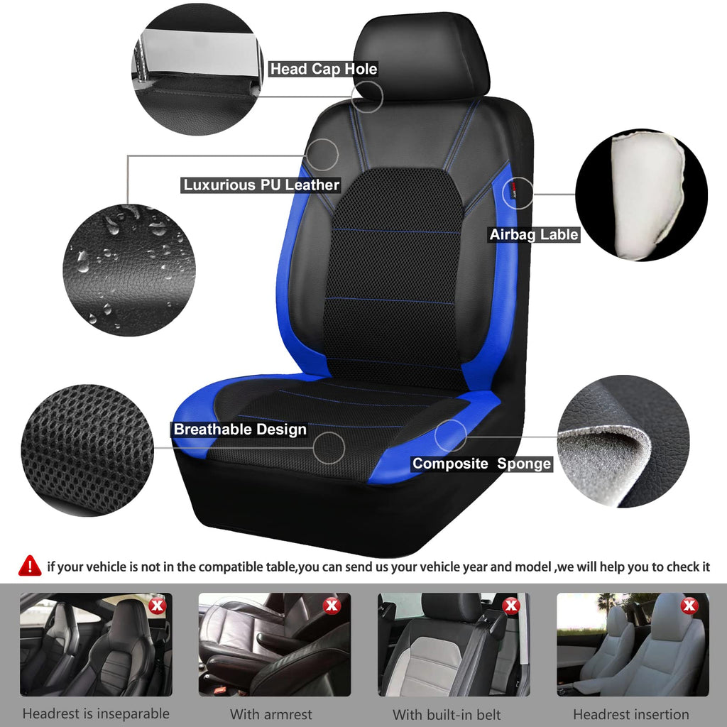 Air Mesh Leather Car Seat Covers Full Set, Waterproof Car Floor Mats, Steering Wheel Cover O947816