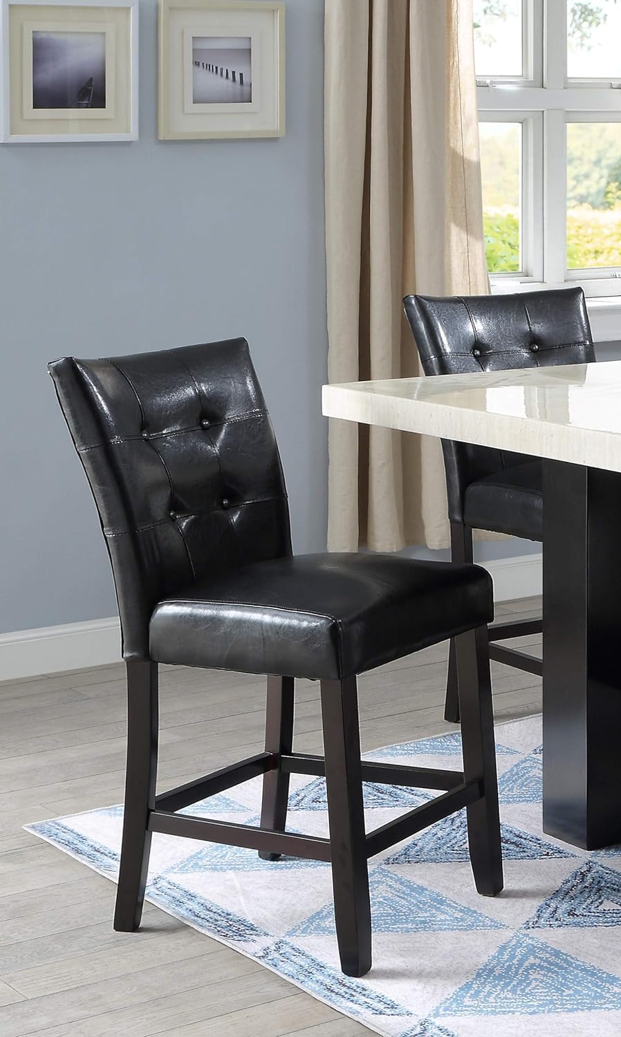 Set of 2 Black Faux Leather Tufted Counter Height Dining Chairs K79415