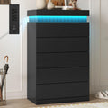 Black 6 Drawer Wood Dresser with LED Light and Power Outlet M712532