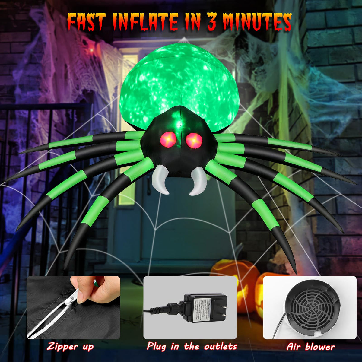 12 FT Halloween Inflatable Spider Outdoor Decoration D5074