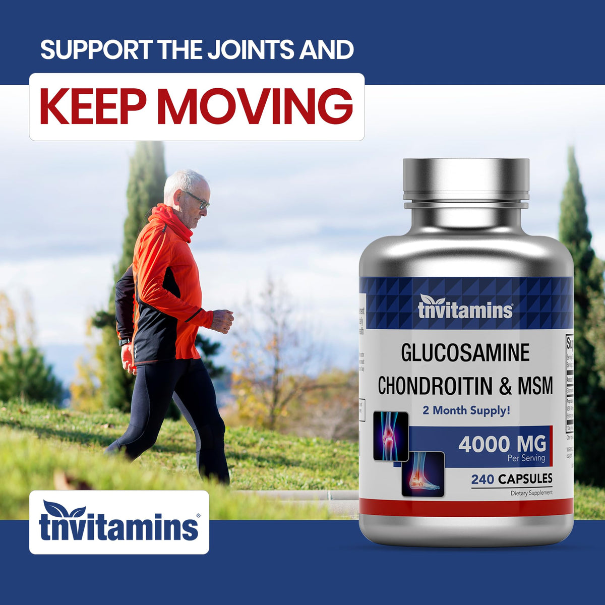 Glucosamine Chondroitin MSM 240 Capsules 4,000 mg Joint Support Supplement H7878