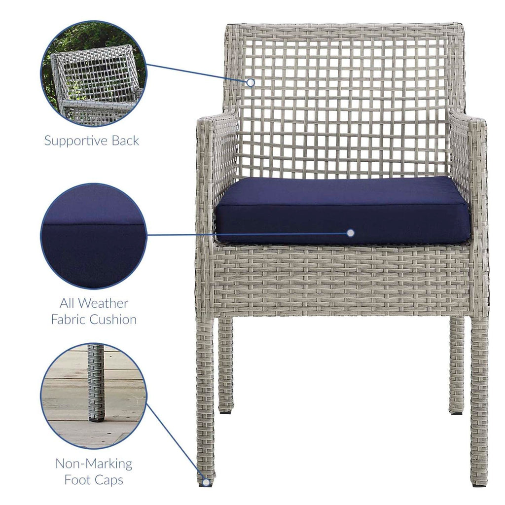 Gray Navy Wicker Rattan Outdoor Dining Arm Chair with Cushion L94859