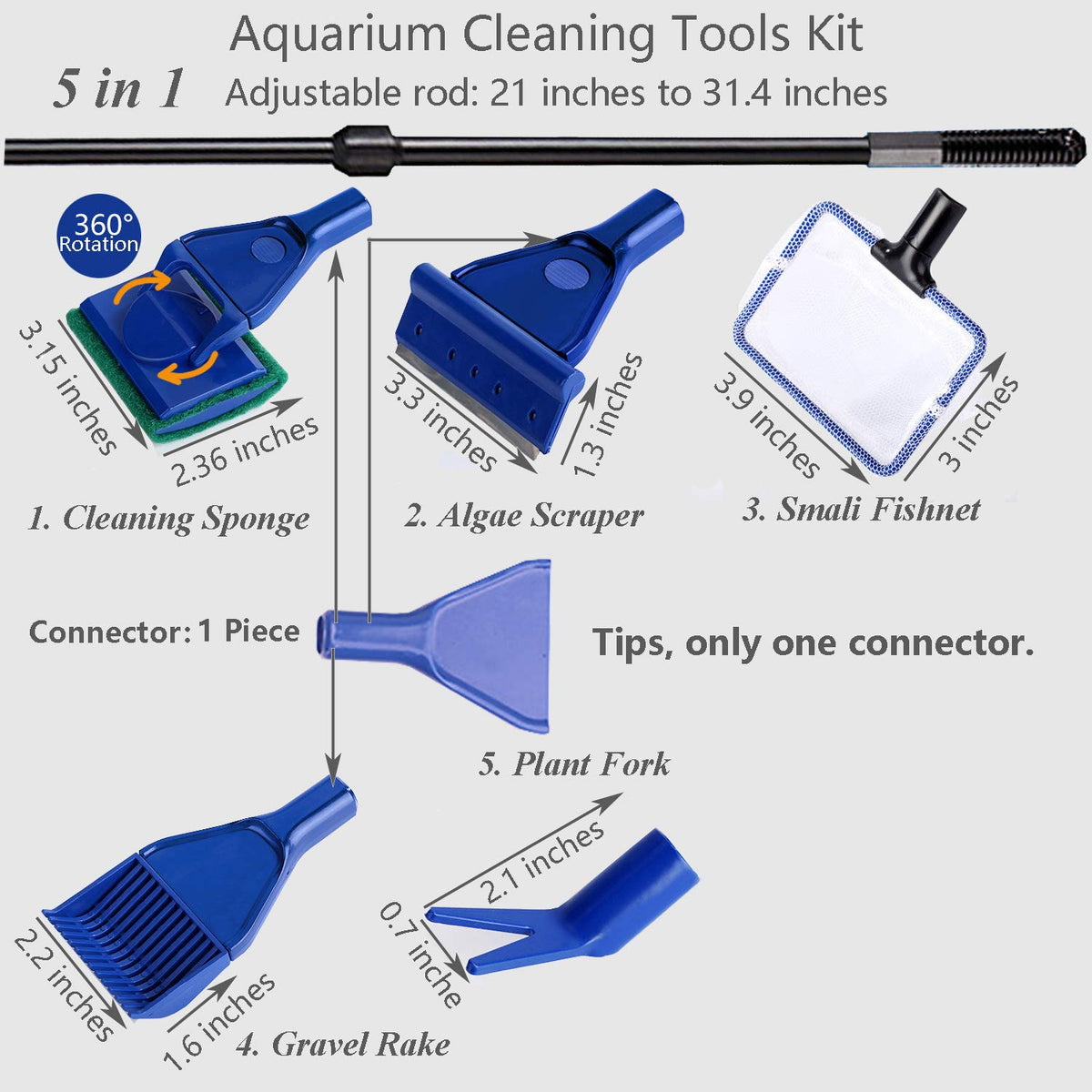 5 In 1 Aquarium Cleaning Tools Kit with Adjustable Length Rod O505