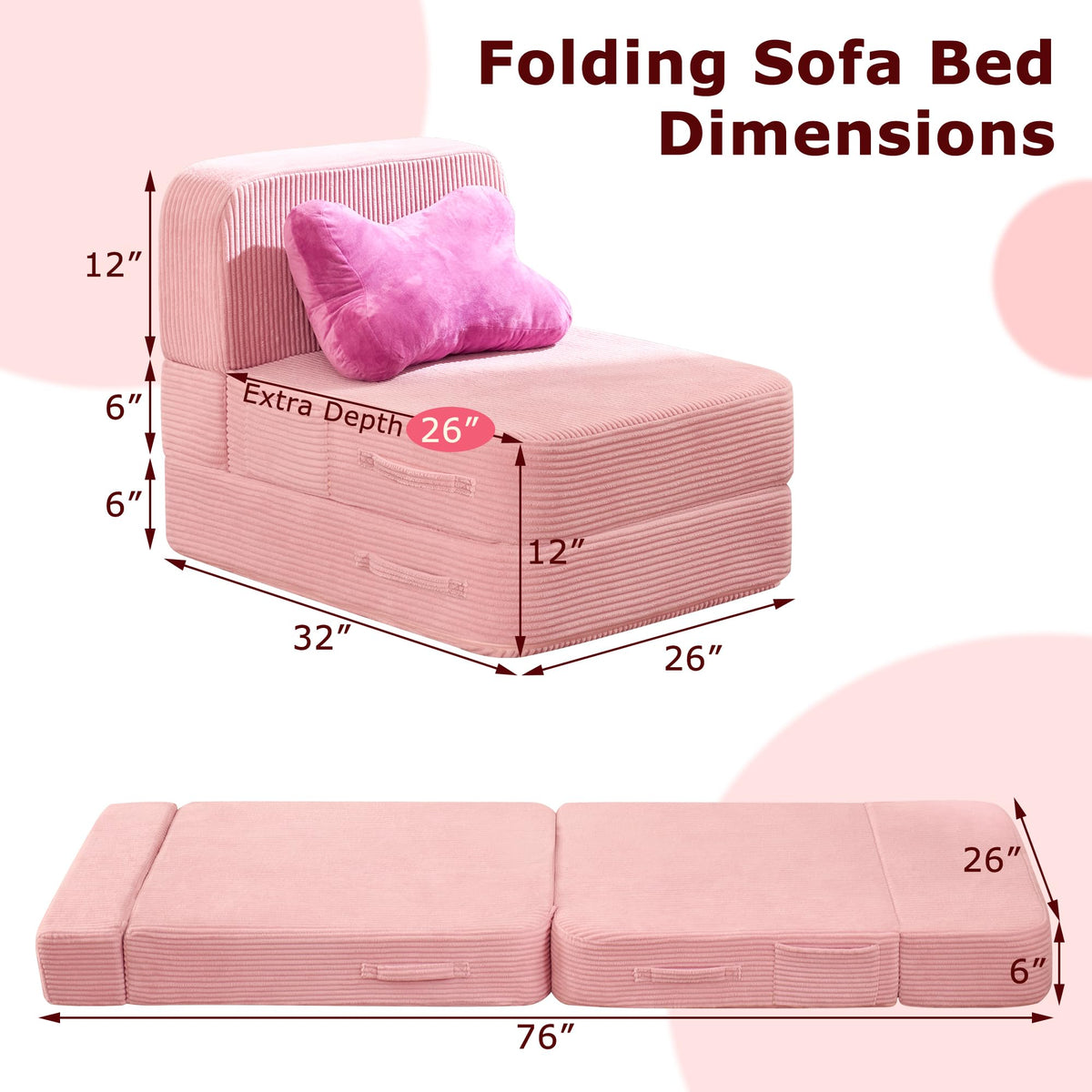 Pink Folding Convertible Sofa Bed G837422