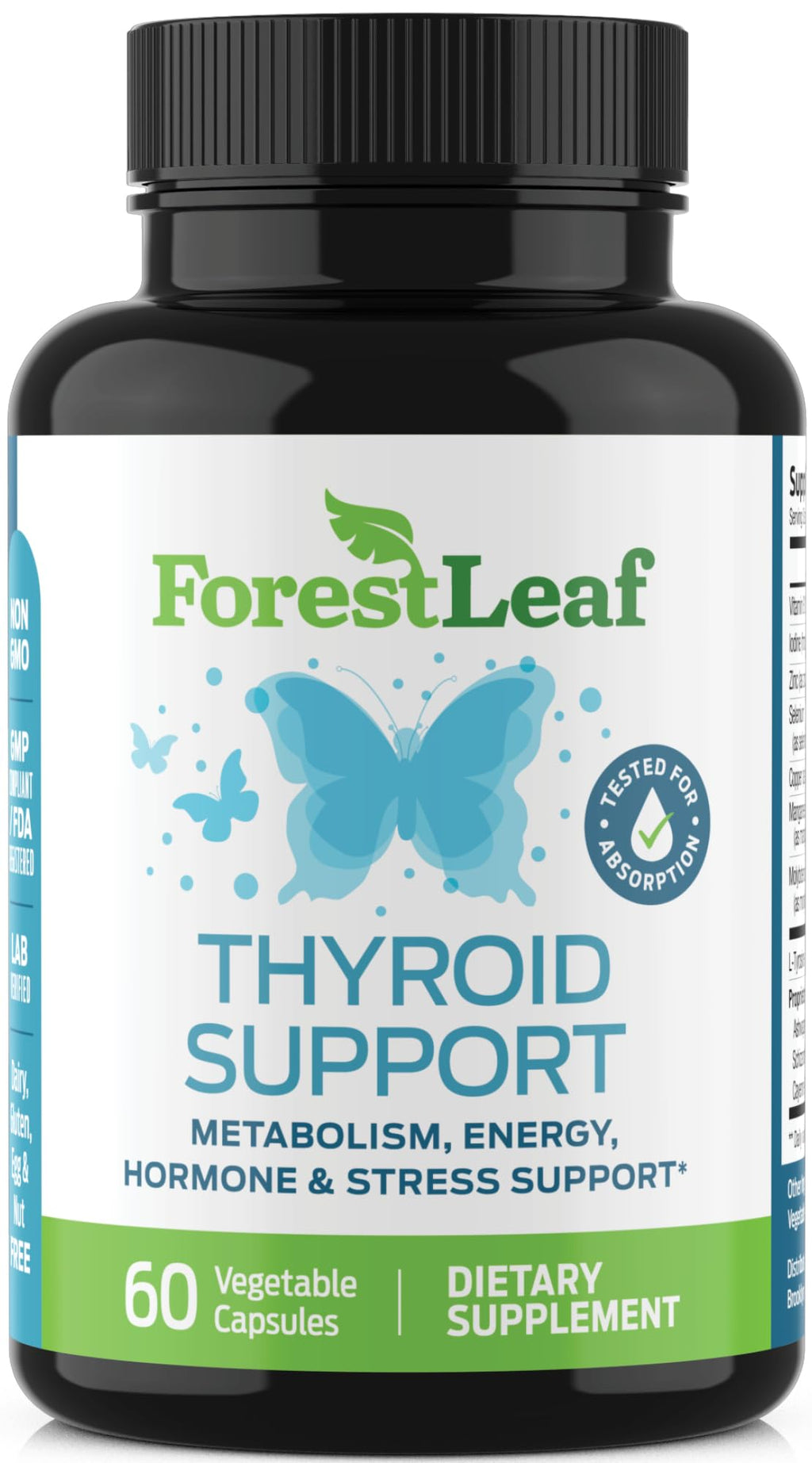 All Natural Thyroid Support Supplement with Iodine, B12, Zinc, Selenium, Ashwagandha - 60 Vegetarian Capsules N768