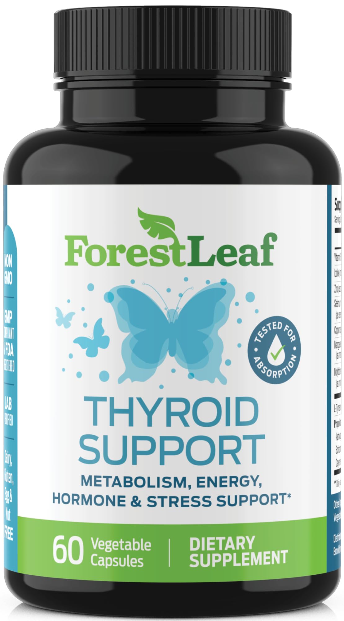 All Natural Thyroid Support Supplement with Iodine, B12, Zinc, Selenium, Ashwagandha - 60 Vegetarian Capsules N768