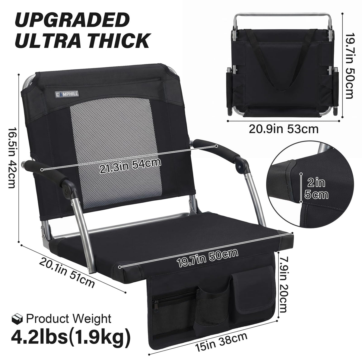 2 Pack Black Stadium Seats with Back Support & Armrests S999569