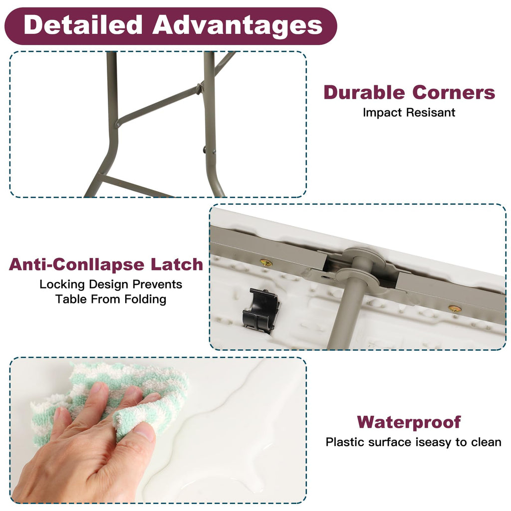 6FT White Folding Plastic Utility Table with Carrying Handle N60067