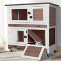 2-Tier Wooden Rabbit Hutch with Trays Wheels 36 Inch O984471
