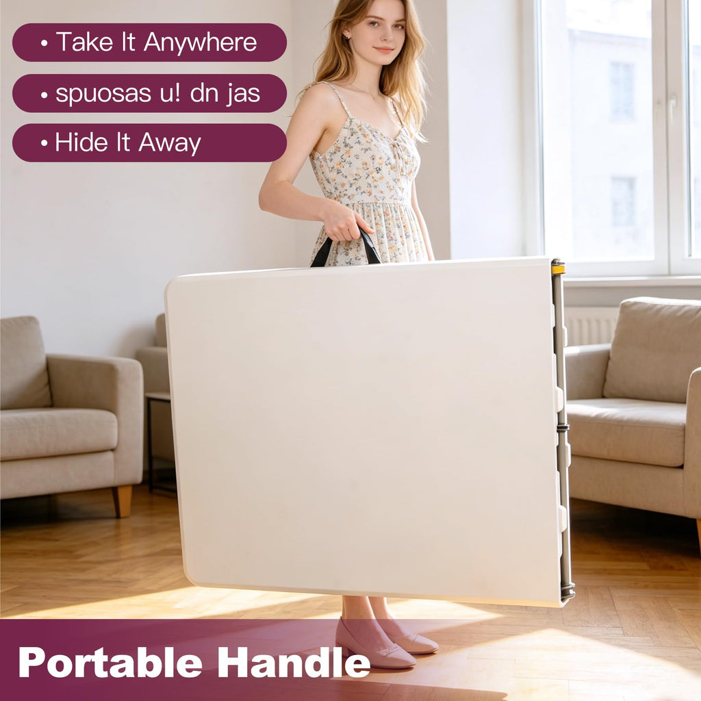 6FT White Folding Plastic Utility Table with Carrying Handle N60067